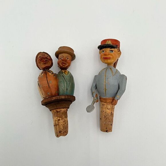 VINTAGE ARNI German hand carved wooden wine stoppers - Picture 1 of 4
